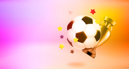 Soccer ball with golden cup. 3d vector banner with copy spaceのイラスト素材
