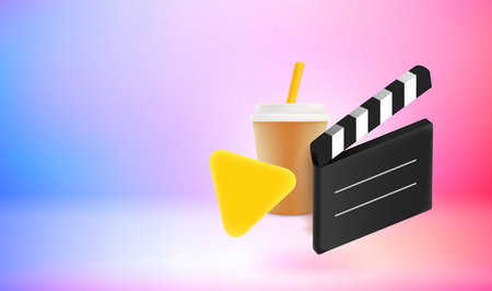 Video entertainment concept. Vector 3d banner with copy space