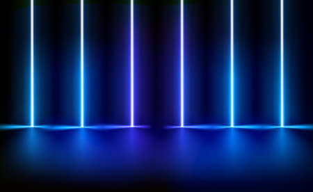 illuminated interior with blue neon lights. 3d vector illustrationのイラスト素材