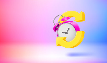 Alarm clock with arrows. Vector 3d banner with copy space