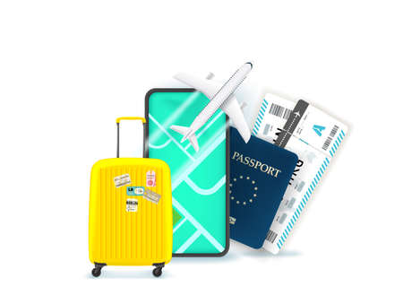 Planning season vacation concept with smartphone. 3d vector illustrationのイラスト素材