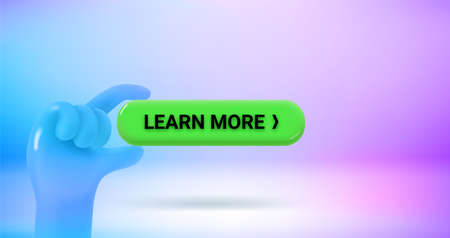 Learn more button in a hand. Vector 3d banner with copy spaceのイラスト素材