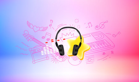 Audio entertainment concept. vector 3d bannerのイラスト素材