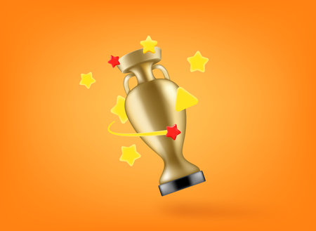 golden cup with stars. award concept. 3d vector illustrationのイラスト素材