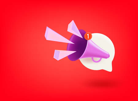 Loudspeaker with new message icon. 3d vector illustrationのイラスト素材