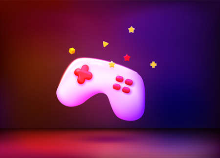 Neon glowing joystick icon. 3d vector illustrationのイラスト素材