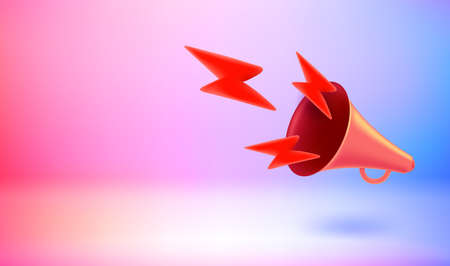 Announcement concept with loud speaker. Vector 3d banner with doodlingのイラスト素材