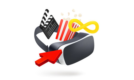 Choice a home cinema with VR concept. 3d vector icon