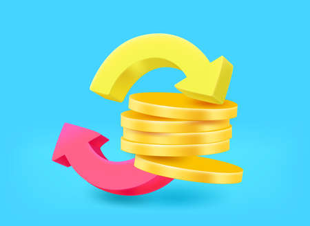 Golden coins with arrows. payment concept. 3d vector illustrationのイラスト素材