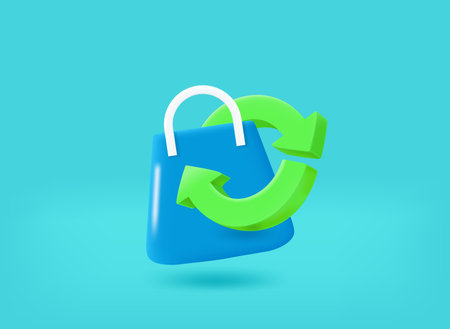 Shopping bag with arrows. Cash back concept. 3d vector illustrationのイラスト素材