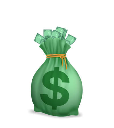 Green money bag with dollar symbol. Investment, business success concept. 3d vector illustrationのイラスト素材