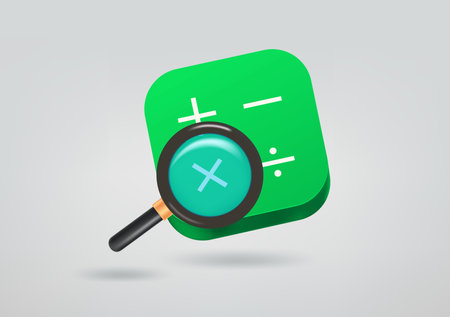 Calculator with magnifier. 3d vector illustrationのイラスト素材