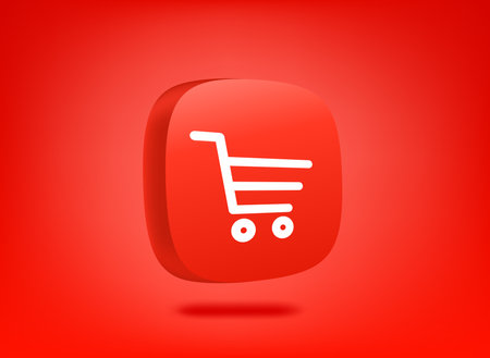 Red internet shop button on red backgrond. 3d vector illustrationのイラスト素材