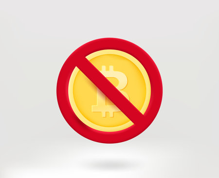 Crossed out Bitcoin sign. No cryptocurrency concept. 3d vector illustrationのイラスト素材