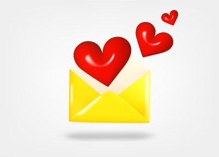 Paper envelope with red hearts. Mailing with love concept. 3d vector illustrationのイラスト素材