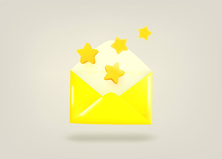 Paper envelope with golden stars. 3d vector illustrationのイラスト素材