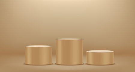 Golden room with empty podium. 3d vector showcase with copy spaceのイラスト素材
