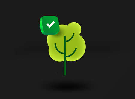 Green tree with checkmark icon. 3d vector illustrationのイラスト素材