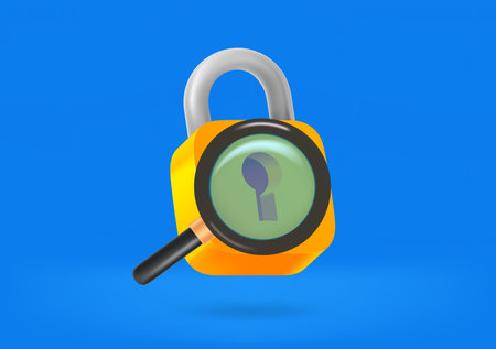 Searching for password concept with lock and magnifier. 3d vector illustrationのイラスト素材