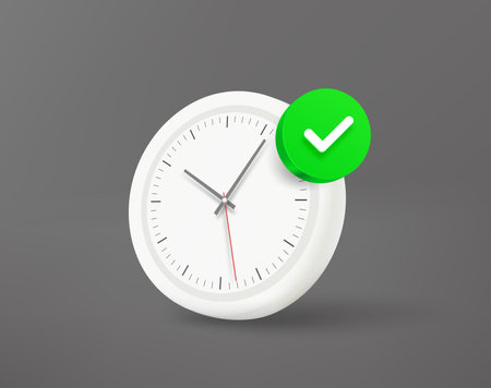 White clock with green checkmark. 3d vector iconのイラスト素材