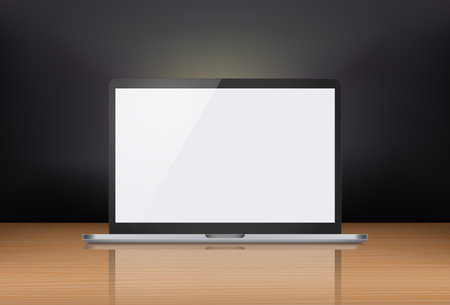 Personal computer with blank screen and reflection. 3d vector mockupのイラスト素材
