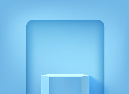 Realistic showcase with podium in a hole of the wall. 3d vector mockupのイラスト素材