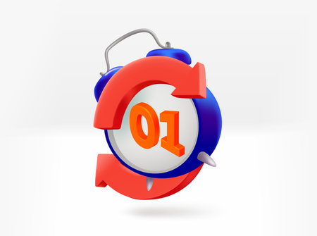 Alarm clock with arrows and count. 3d vector isolated illustrationのイラスト素材