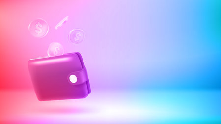 Wallet which coins. Vector 3d banner with copy spaceのイラスト素材