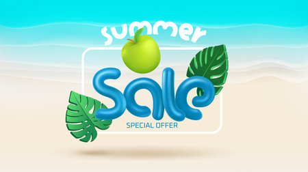 Summer sale special offer concept. Poster template with calligraphic inscription. vector 3d bannerのイラスト素材