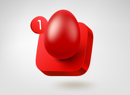 Red easter egg on red button. 3d vector mobile application iconのイラスト素材