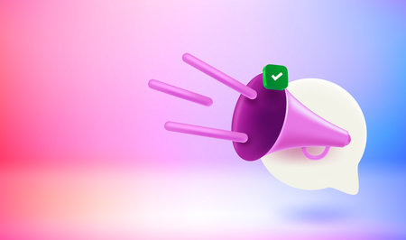 Announcement concept with loud speaker. Vector 3d banner with doodlingのイラスト素材
