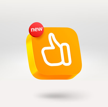 Thumbs up icon with NEW label. mobile app icon. 3d vector icon isolated on white backgroundのイラスト素材
