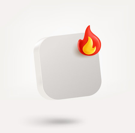 Empty white button with flame symbol. 3d vector icon isolated on white backgroundのイラスト素材