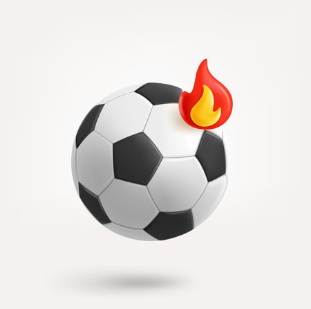 Soccer ball with flame symbol. 3d vector icon isolated on white backgroundのイラスト素材