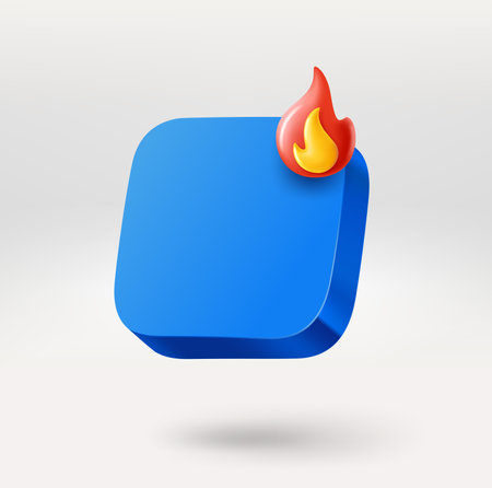 Empty app icon with flame sign. Place your icon into button. 3d vector icon isolated on white backgroundのイラスト素材