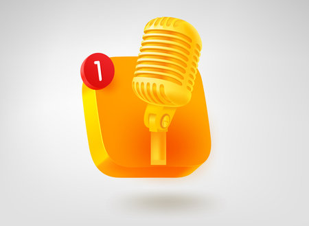 golden microphone button. 3d vector mobile application iconのイラスト素材