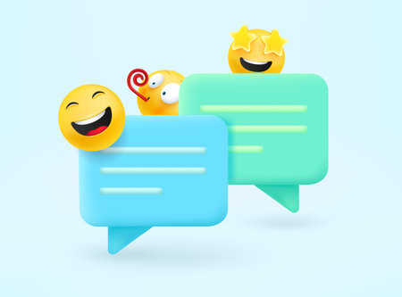 Speech clouds with emojis. conversion concept. 3d vector iconのイラスト素材
