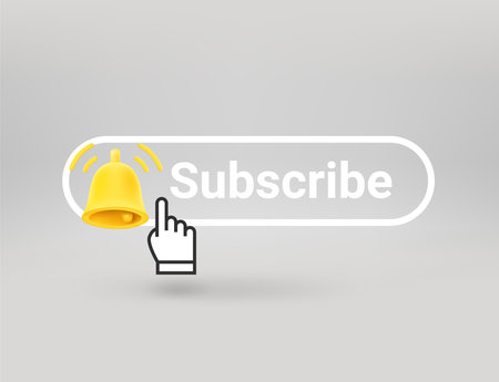 Subscribe button with notification bell. 3d vector objects isolated on transparent backgroundのイラスト素材