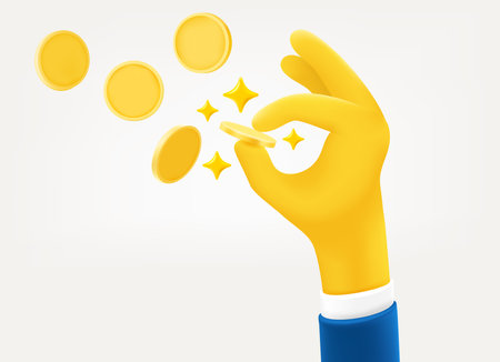 Human hand catching money. 3d vector illustration isolated on white backgroundのイラスト素材