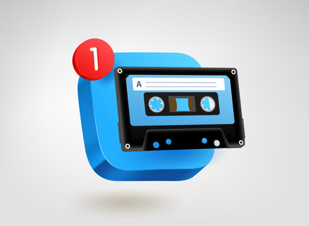 Audio app button with notification. 3d vector mobile application iconのイラスト素材