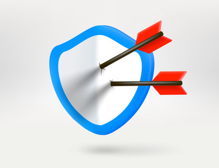 Metal shield with arrows on it. protection concept. 3d vector illustrationのイラスト素材