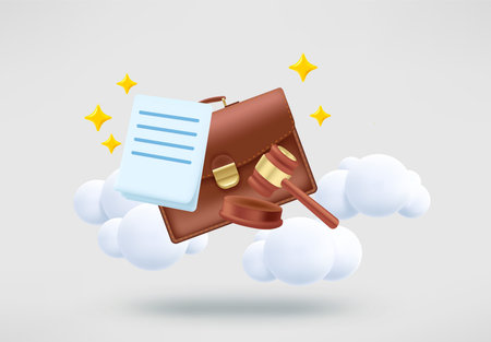 Judicial hammer, briefcase and verdict. concept. 3d vector illustrationのイラスト素材