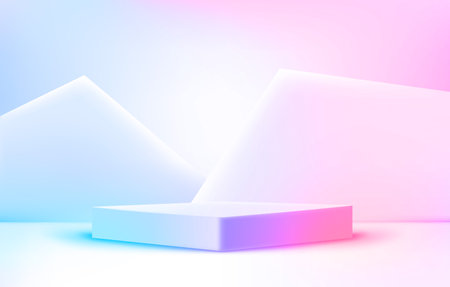 Holographic empty studio with podium. 3d vector showcaseのイラスト素材
