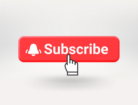 Subscribe red button with notification bell. 3d vector objects isolated on transparent backgroundのイラスト素材