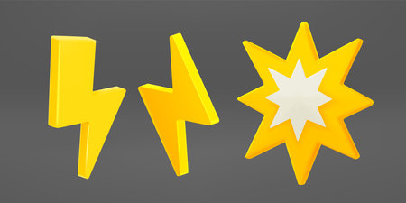 Comic flashes set isolated on dark background. 3d vector illustrationのイラスト素材