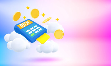 Payment terminal with coins. payment concept. 3d vector banner with copy spaceのイラスト素材