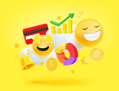 Digital business concept with icons and emojis. 3d vector illustrationのイラスト素材