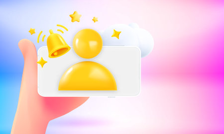 Hand holding smartphone with incoming call. 3d vector banner with copy spaceのイラスト素材