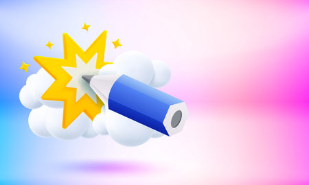 Blue pencil with star flash. creative concept. 3d vector banner with copy spaceのイラスト素材