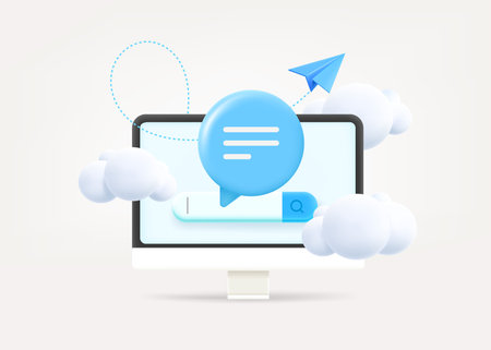 Searching media using internet. 3d vector illustrationのイラスト素材